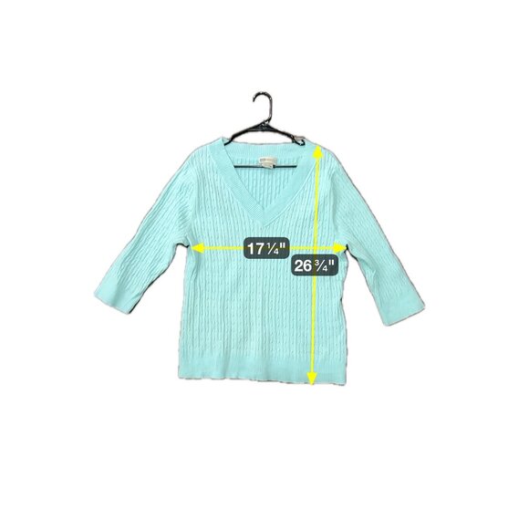 Faded Glory V-Neck 3/4 Sleeve Cable Knit Sweater Aqua Blue Size 18W/20W Cozy - Picture 7 of 10